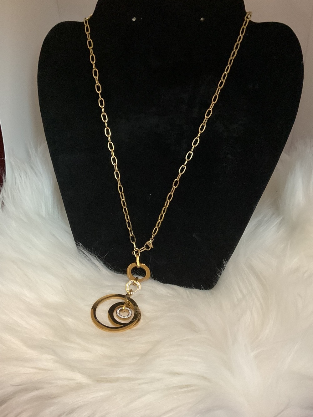 Gold Circular Pendant Long Chain Necklace - Women Jewelry